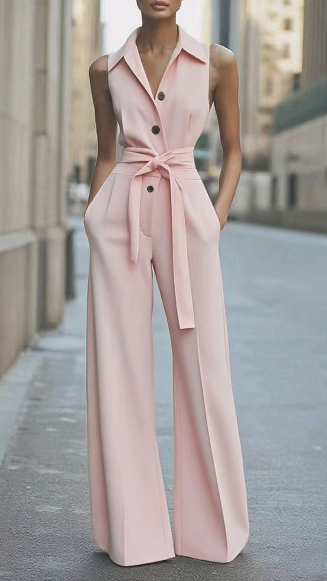 Women's Sleeveless Collared Wide-Leg Jumpsuit