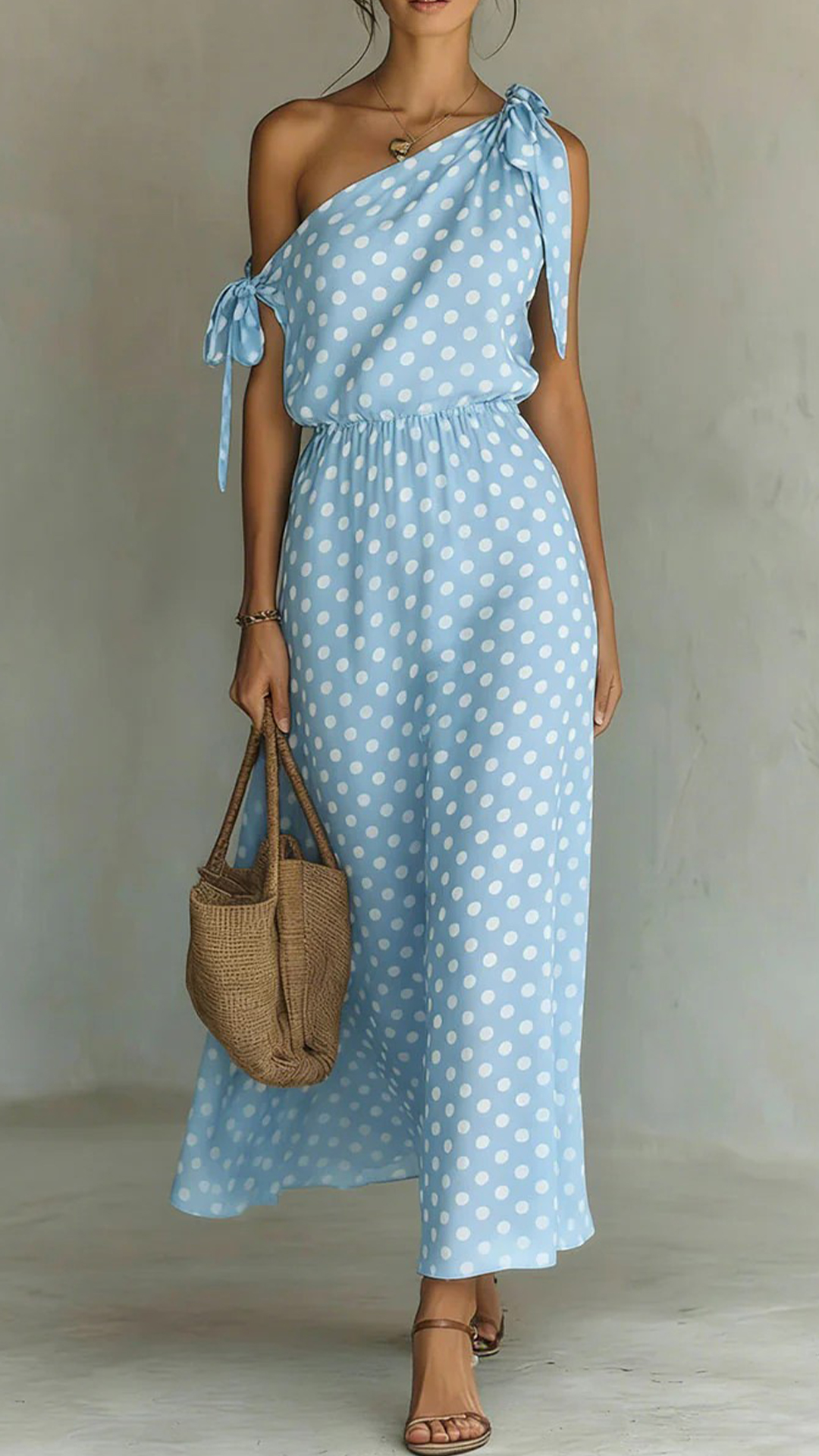 Women's Polka Dot Asymmetrical Tie-Shoulder Wide-Leg Jumpsuit