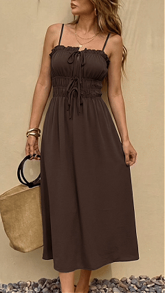 Women's Deep Brown Drawstring Cami Dress