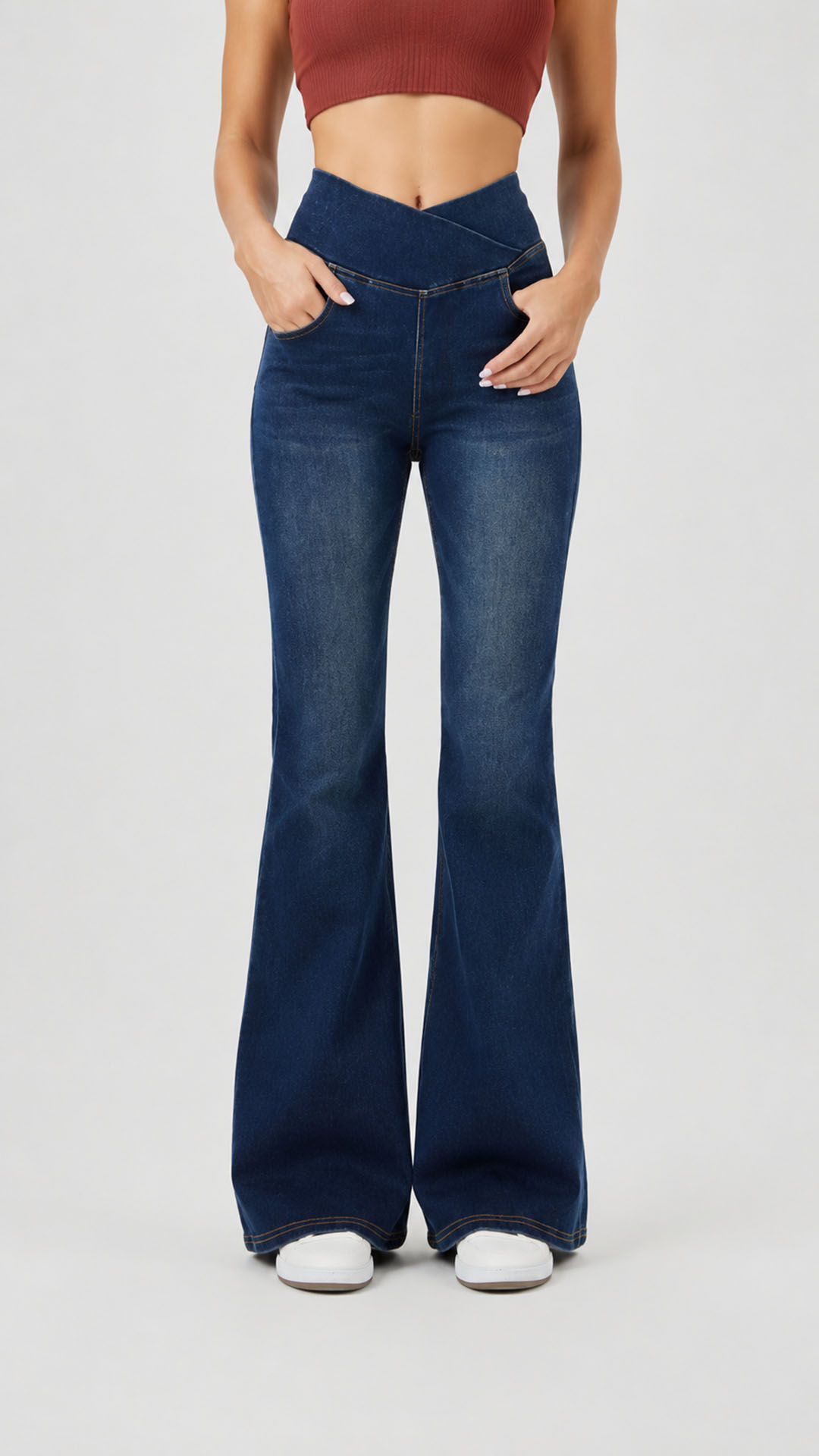 [Copy]High Waisted Stretchy Jeans for Women - Tummy Control Whisker Wash Denim Pants