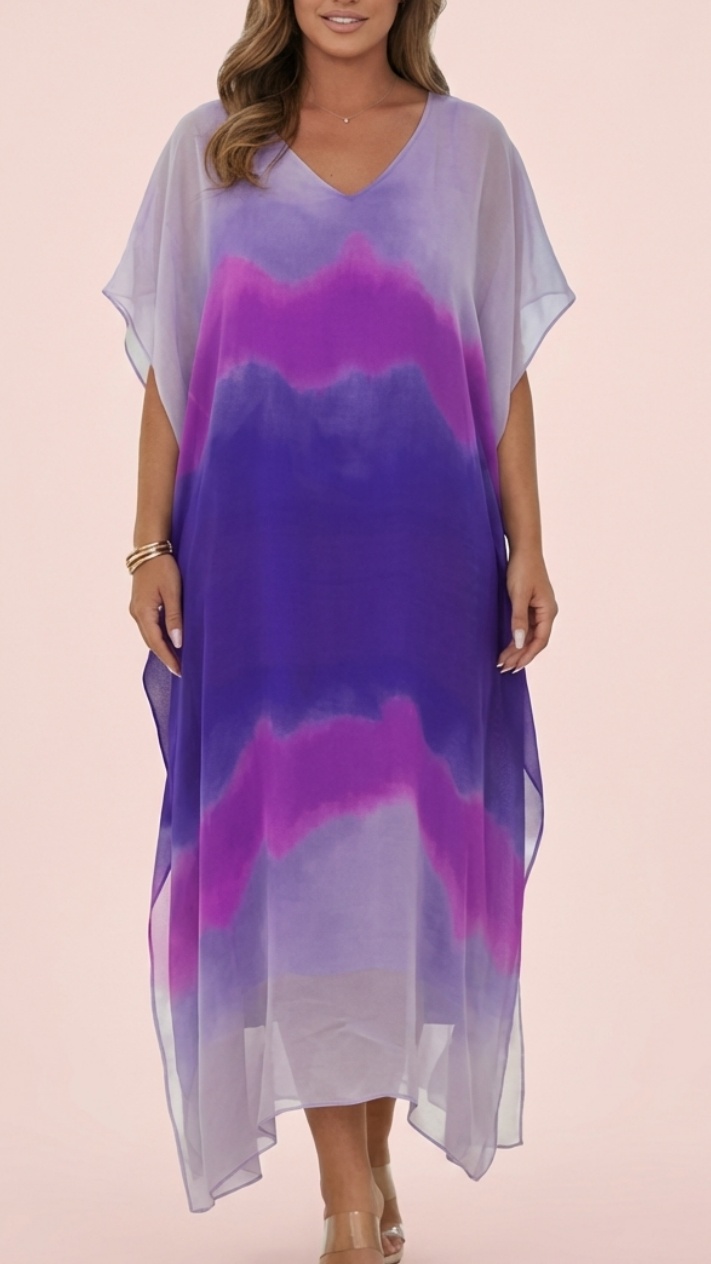 Women's Ombré Tie-Dye Chiffon Dress