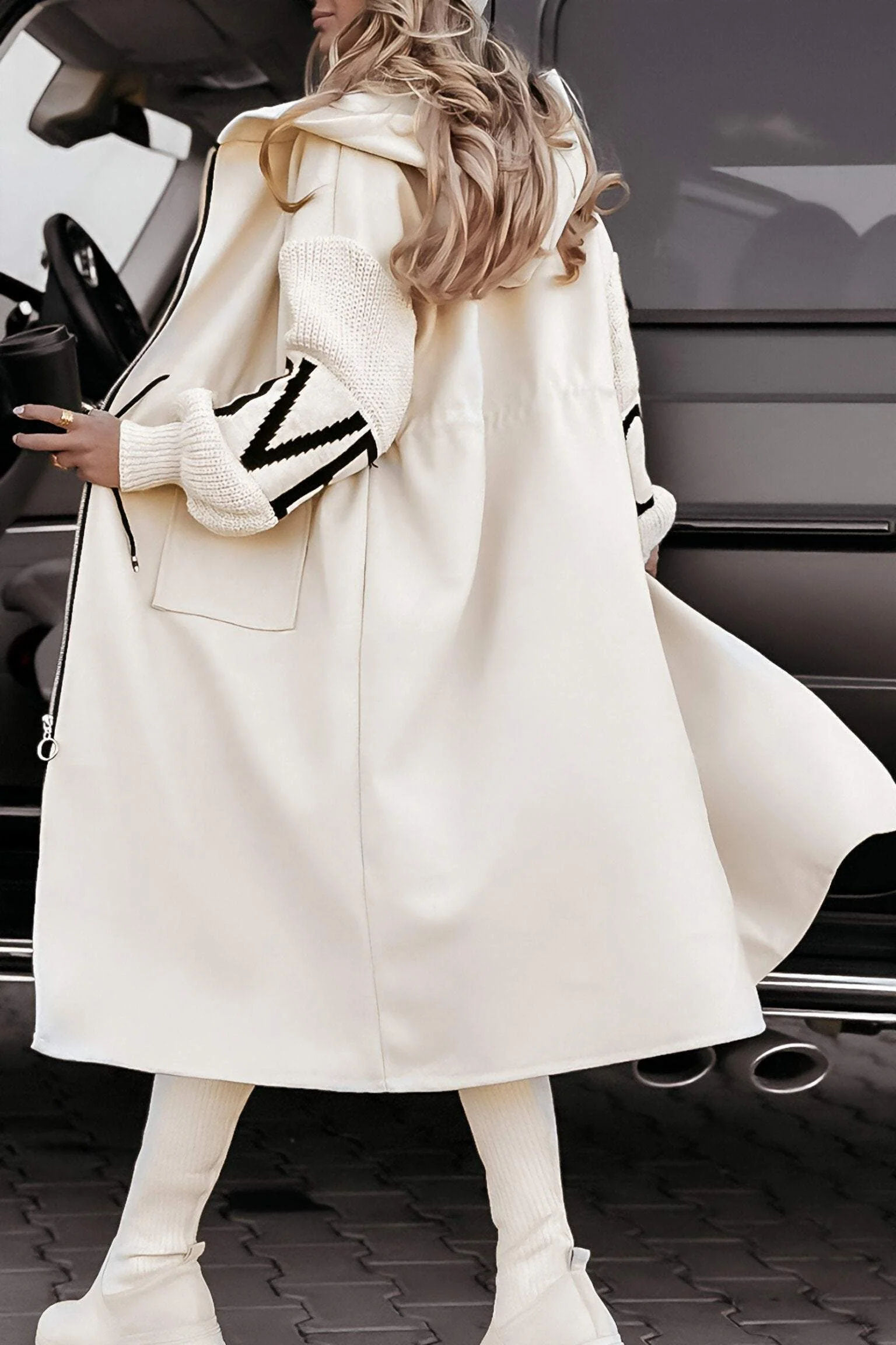 Women's casual hooded long-sleeved patchwork jacket