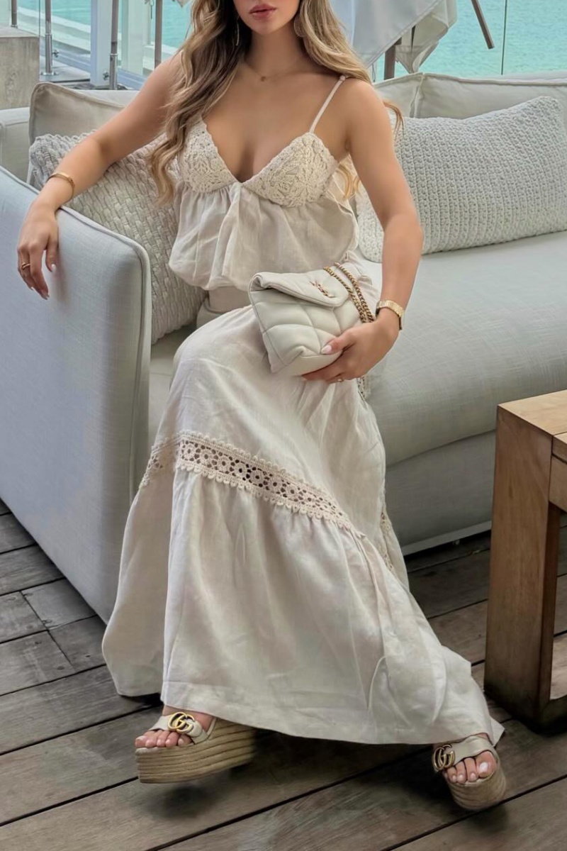 Women's summer casual two-piece set: cotton and linen blend skirt + camisole top.（Pre-order payment）