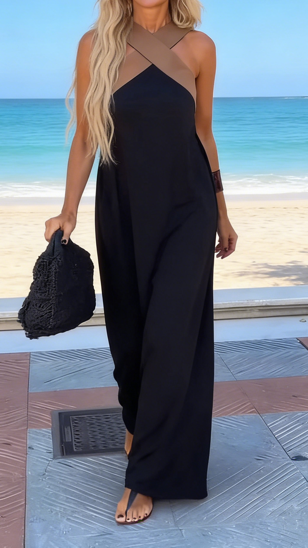 Stylish Crossover Backless Sleeveless Loose Maxi Dress