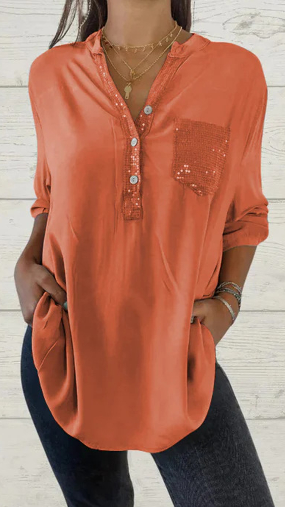 2024 Amazon Aliexpress Wish European And American Spring And Summer Solid Color V-Neck Pocket Women'S Tops Shirts Multi-Color Multi-Code