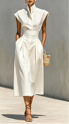 Women's high-waisted midi skirt, turtleneck loose top, commuter dress