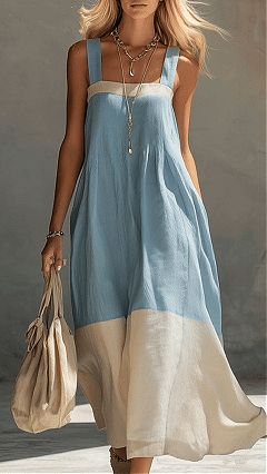 Women's Color Block Stitched Elegant Spaghetti Strap Long Dress