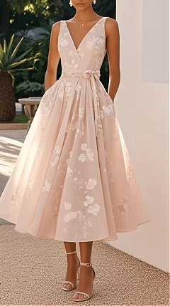 Women's sleeveless V-neck printed dress