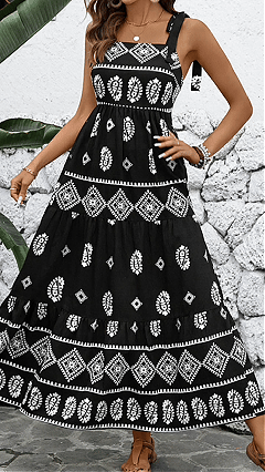 Women's Cotton-Blend Square Neck Printed Cami Midi Dress
