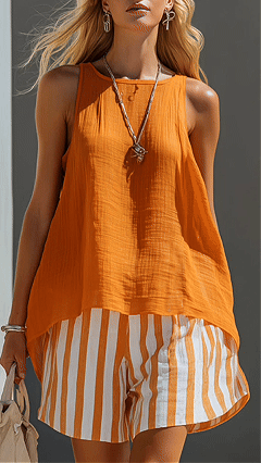 Women's Cotton-Blend Sleeveless Top & Striped Shorts Set
