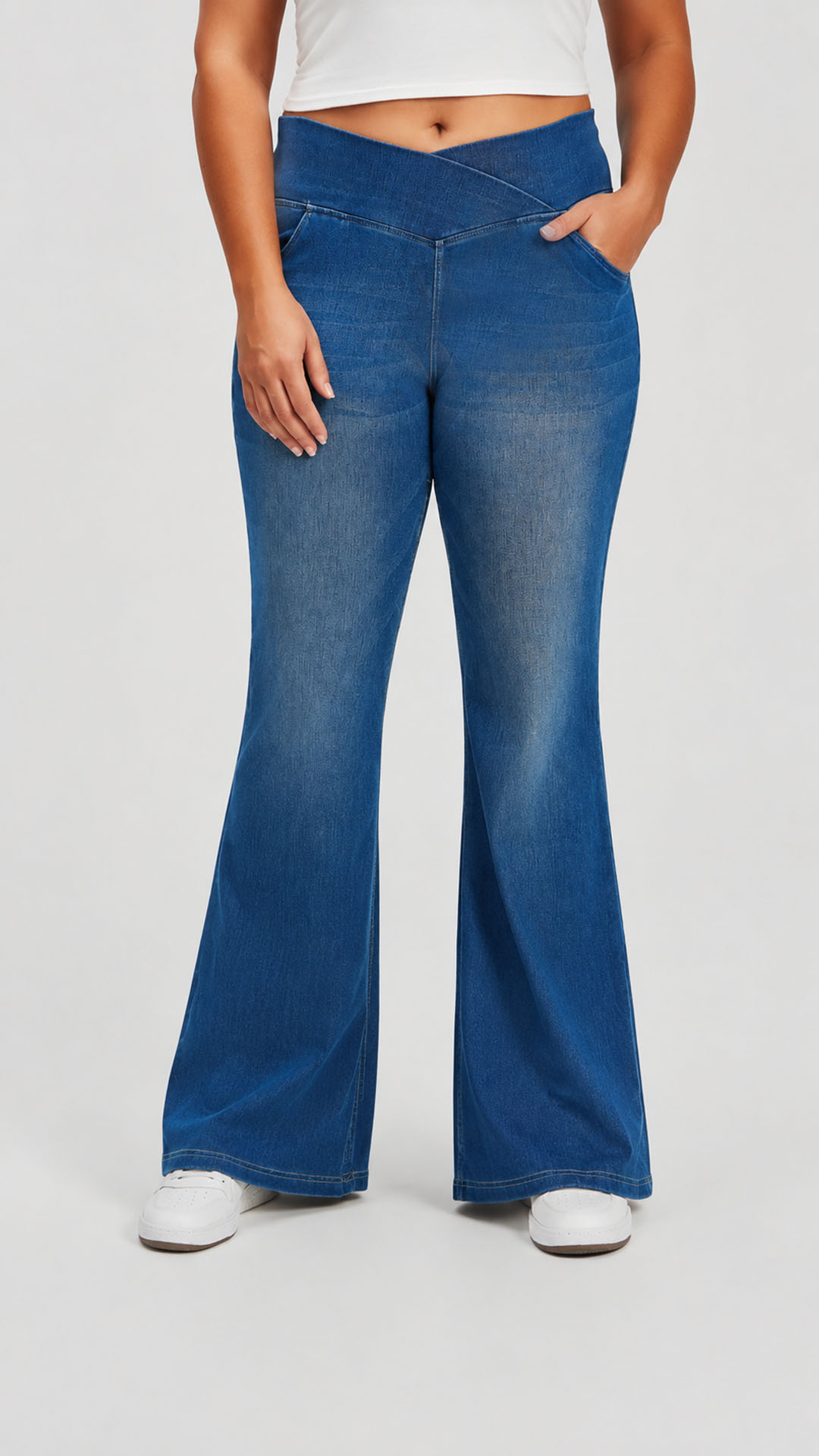 [Copy]High Waisted Stretchy Jeans for Women - Tummy Control Whisker Wash Denim Pants