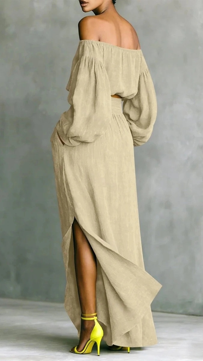 Women's casual off-shoulder top and asymmetrical skirt two-piece set