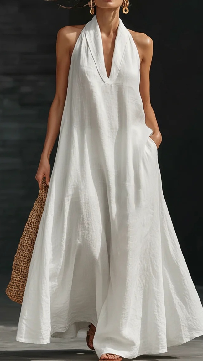 Women's Casual Solid-Color V-Neck Dress