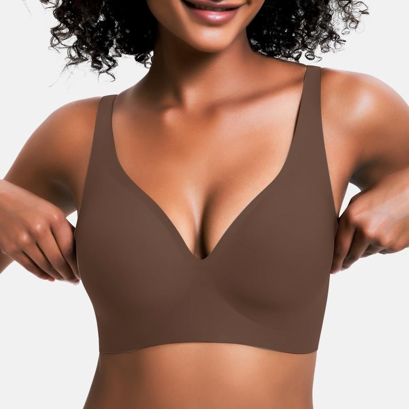 🎁 🔥Womens Comfortable Wireless Bras Push Up Bralettes Seamless Tshirts Bras Deep V Everyday Bras