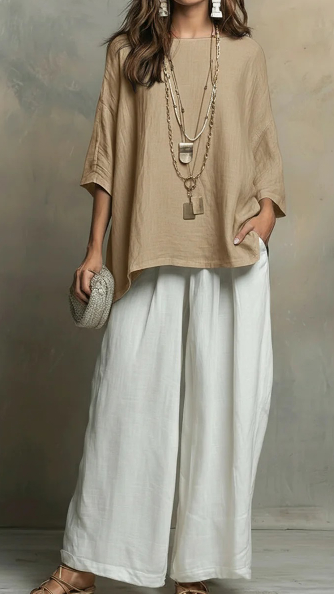 Cozy Cotton-linen Irregular Top And Wide-leg Pants Two-piece Set