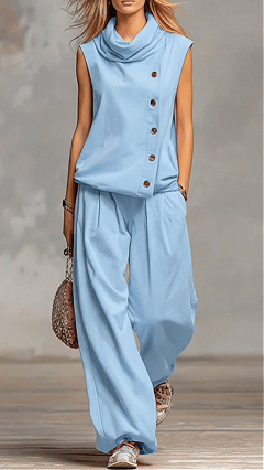 Women's Cowl Neck Sleeveless Top & Wide-Leg Pants Set