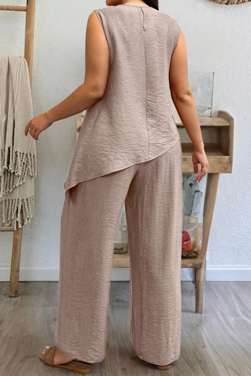 Women's summer casual two-piece set, including a sleeveless solid-color top and trousers（Pre-order payment）