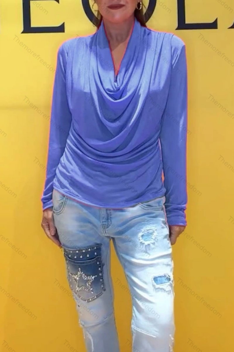 Women's simple and casual cowl neck solid color top