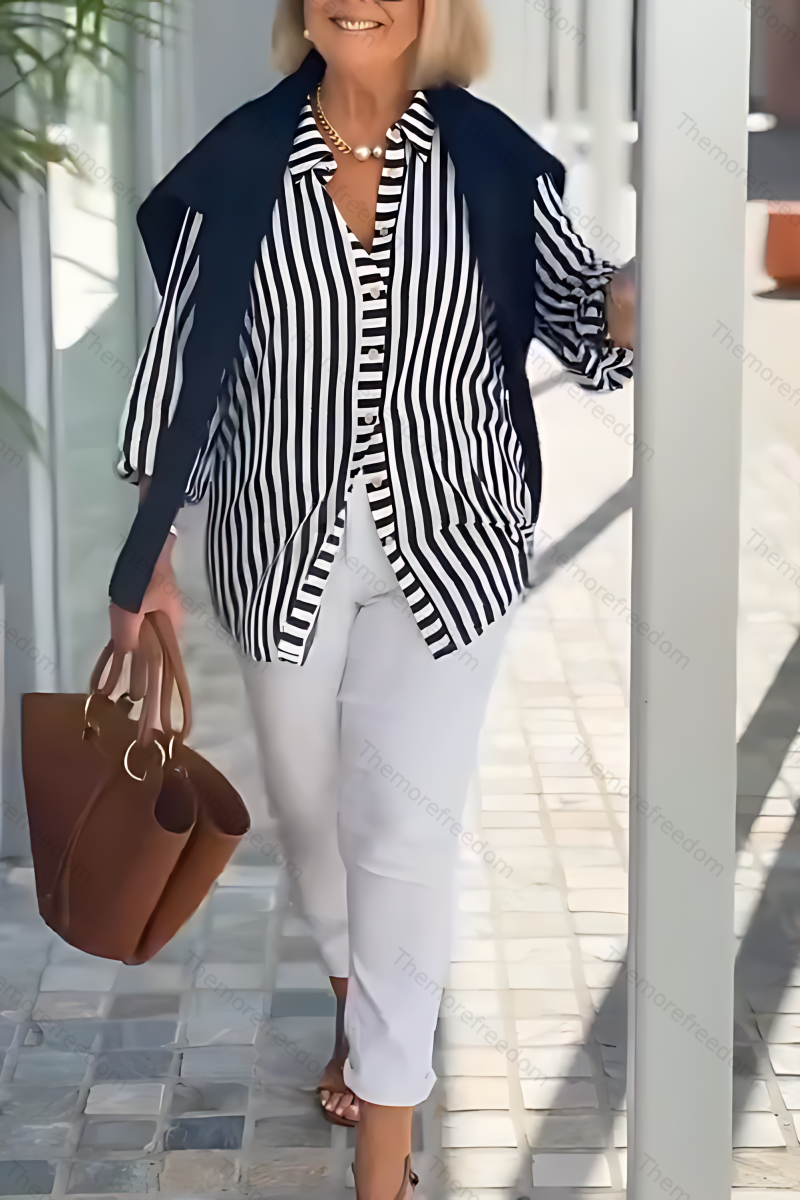 Women's casual loose-fitting striped two-piece set