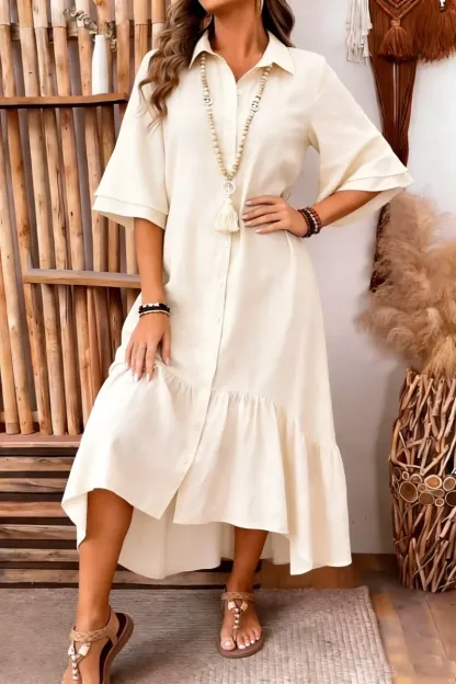 Women's mid-length A-line dress, summer dress, casual loose fit, three-quarter sleeves, suitable for summer (pre-order item)