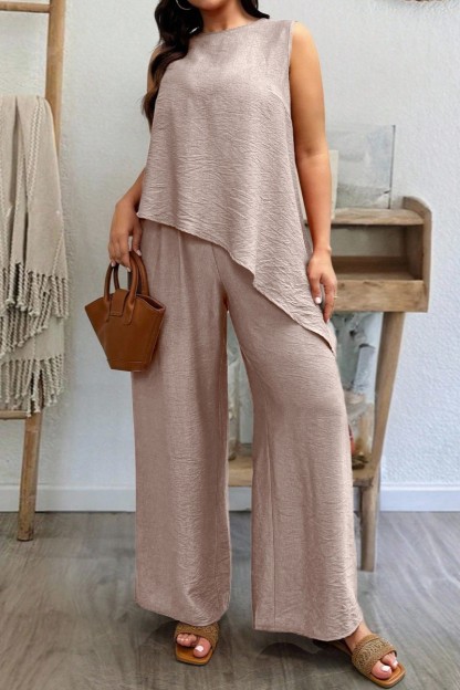 Women's summer casual two-piece set, including a sleeveless solid-color top and trousers（Pre-order payment）