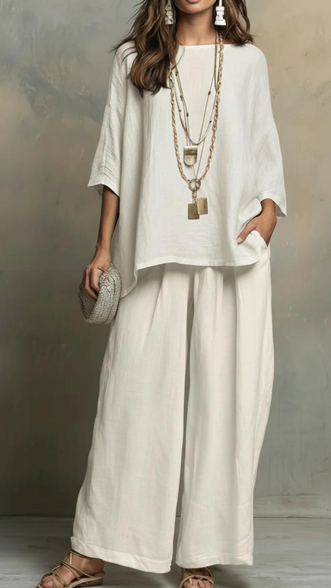 Cozy Cotton-linen Irregular Top And Wide-leg Pants Two-piece Set