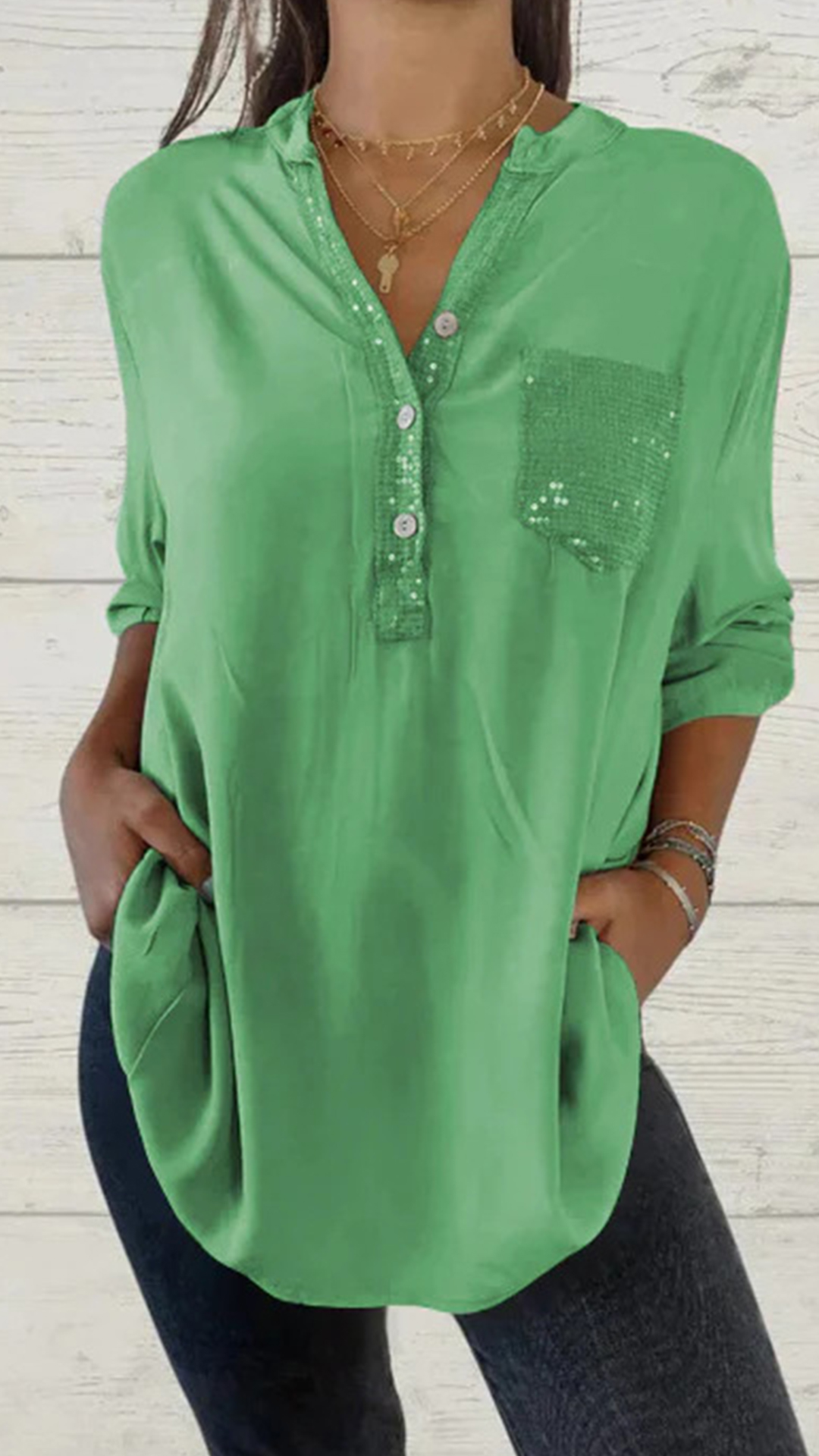 2024 Amazon Aliexpress Wish European And American Spring And Summer Solid Color V-Neck Pocket Women'S Tops Shirts Multi-Color Multi-Code