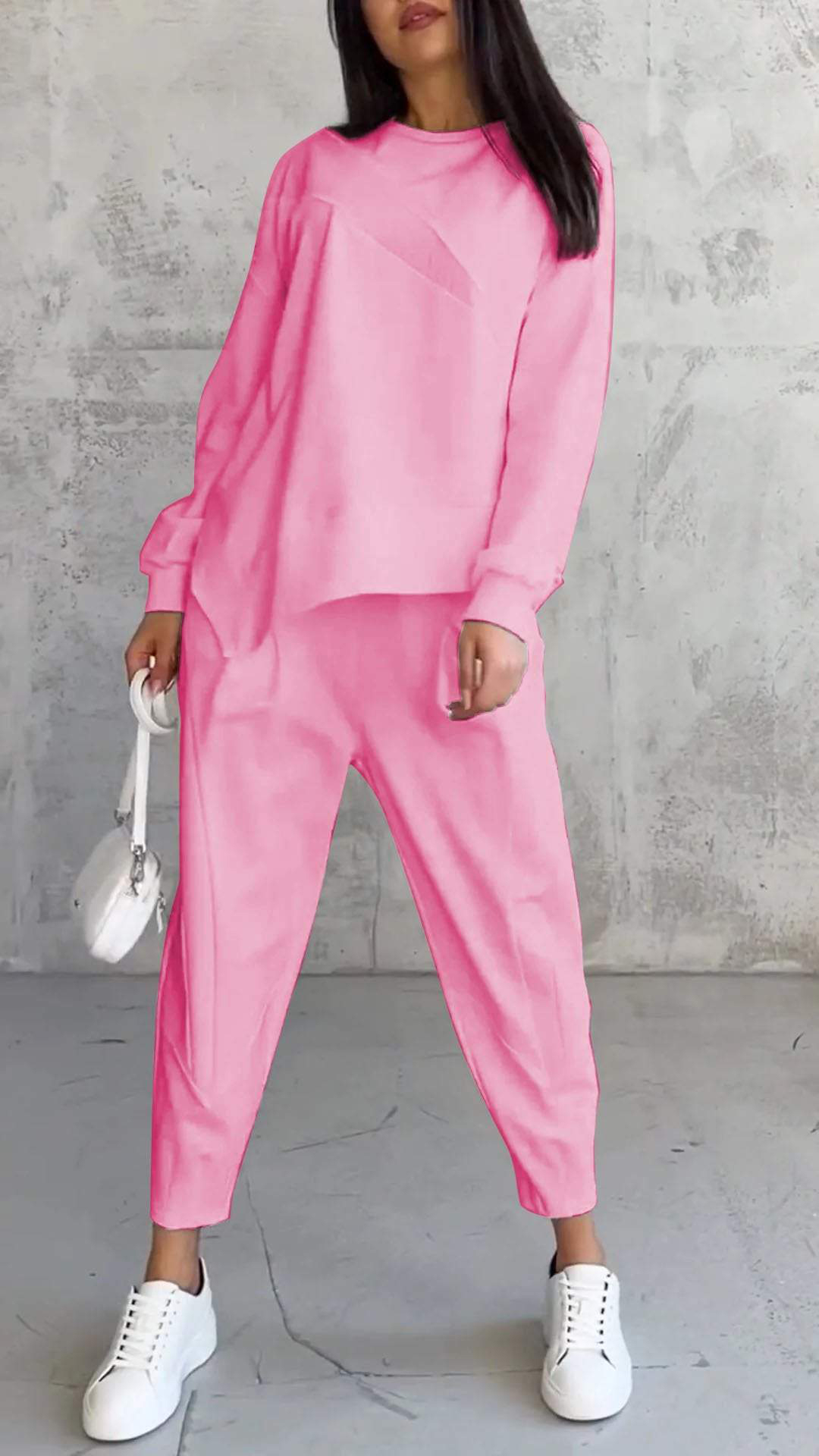 Women's Loose Crew Neck Long Sleeve Sweatshirt and Harem Pants Set