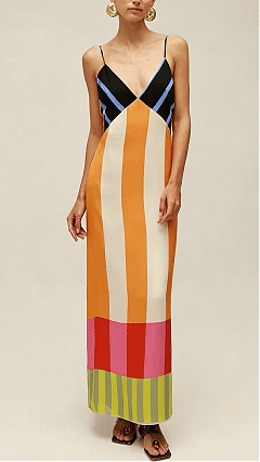 Women's Color-Block Striped Cami Cotton-Blend Waisted Maxi Dress