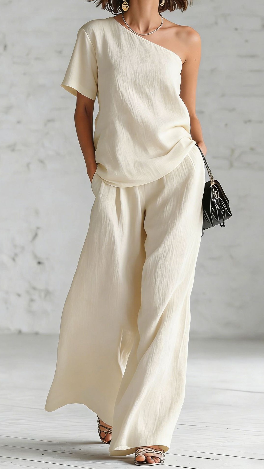 Women's Spring/Summer Off-Shoulder Fashion Top and Wide-Leg Pants Casual Suit