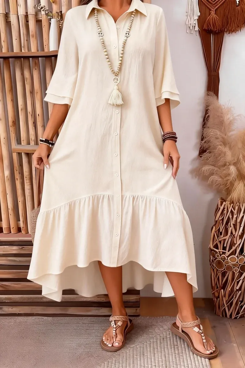 Women's mid-length A-line dress, summer dress, casual loose fit, three-quarter sleeves, suitable for summer (pre-order item)