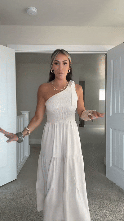 Women's Summer One-Shoulder Sleeveless Dress with Knot Detail, Ruching, and Center Slit