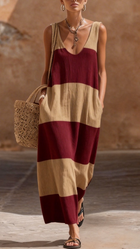 Women's Sleeveless Vintage Off-Shoulder Casual Simple Maxi Dress