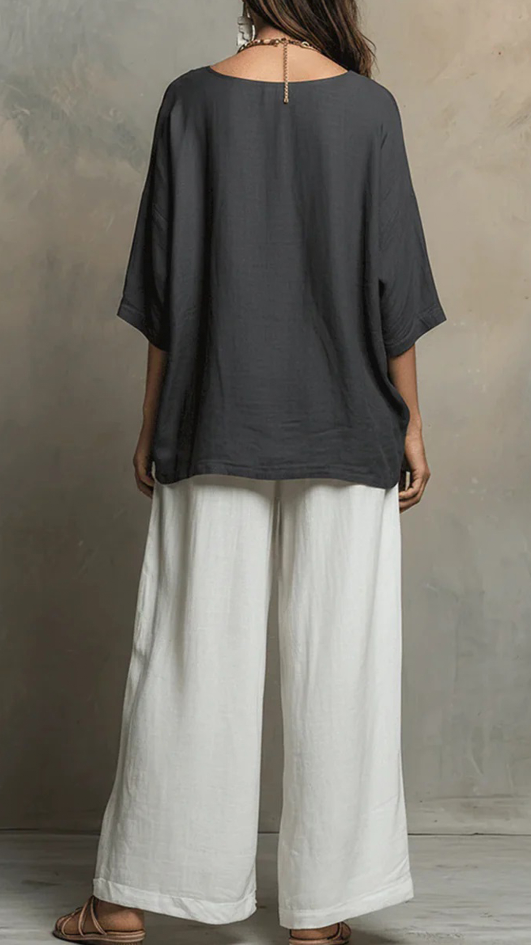Cozy Cotton-linen Irregular Top And Wide-leg Pants Two-piece Set