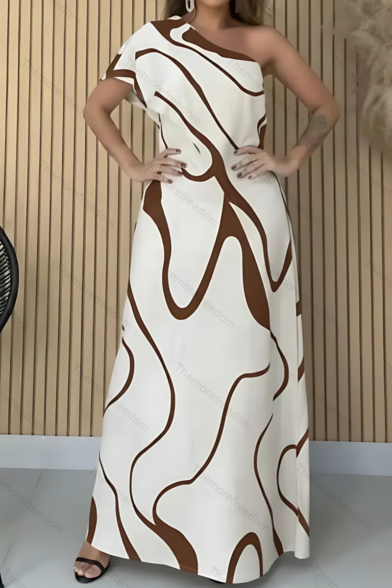 Women's fashionable casual off-the-shoulder printed dress