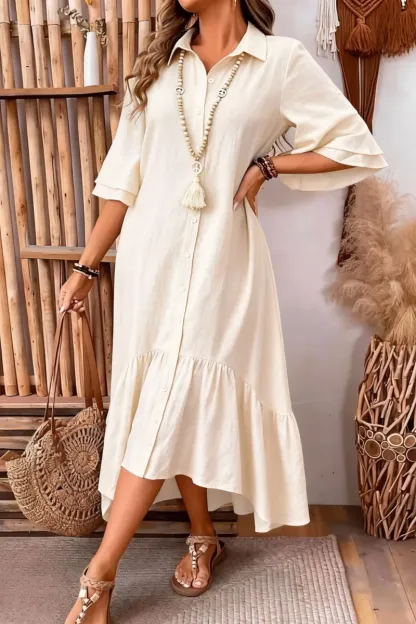 Women's mid-length A-line dress, summer dress, casual loose fit, three-quarter sleeves, suitable for summer (pre-order item)