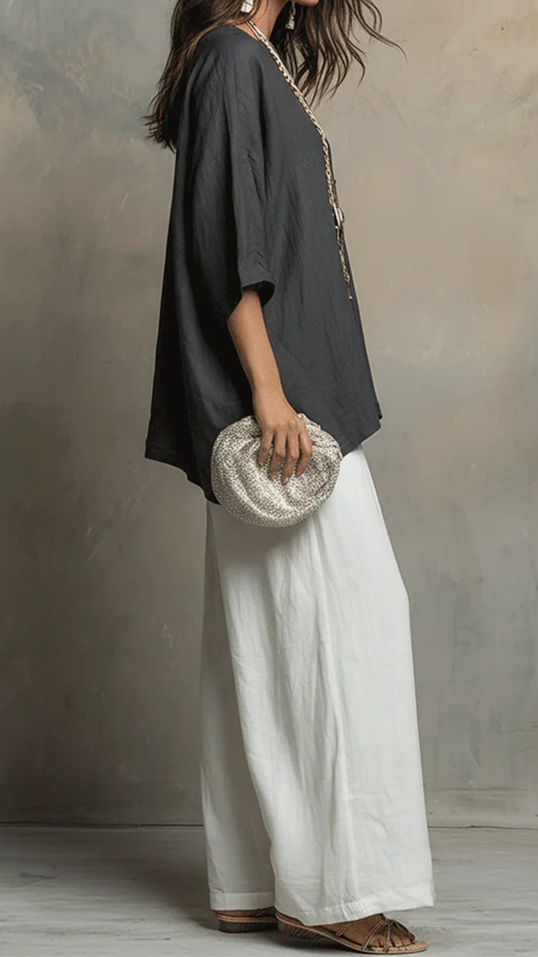 Cozy Cotton-linen Irregular Top And Wide-leg Pants Two-piece Set