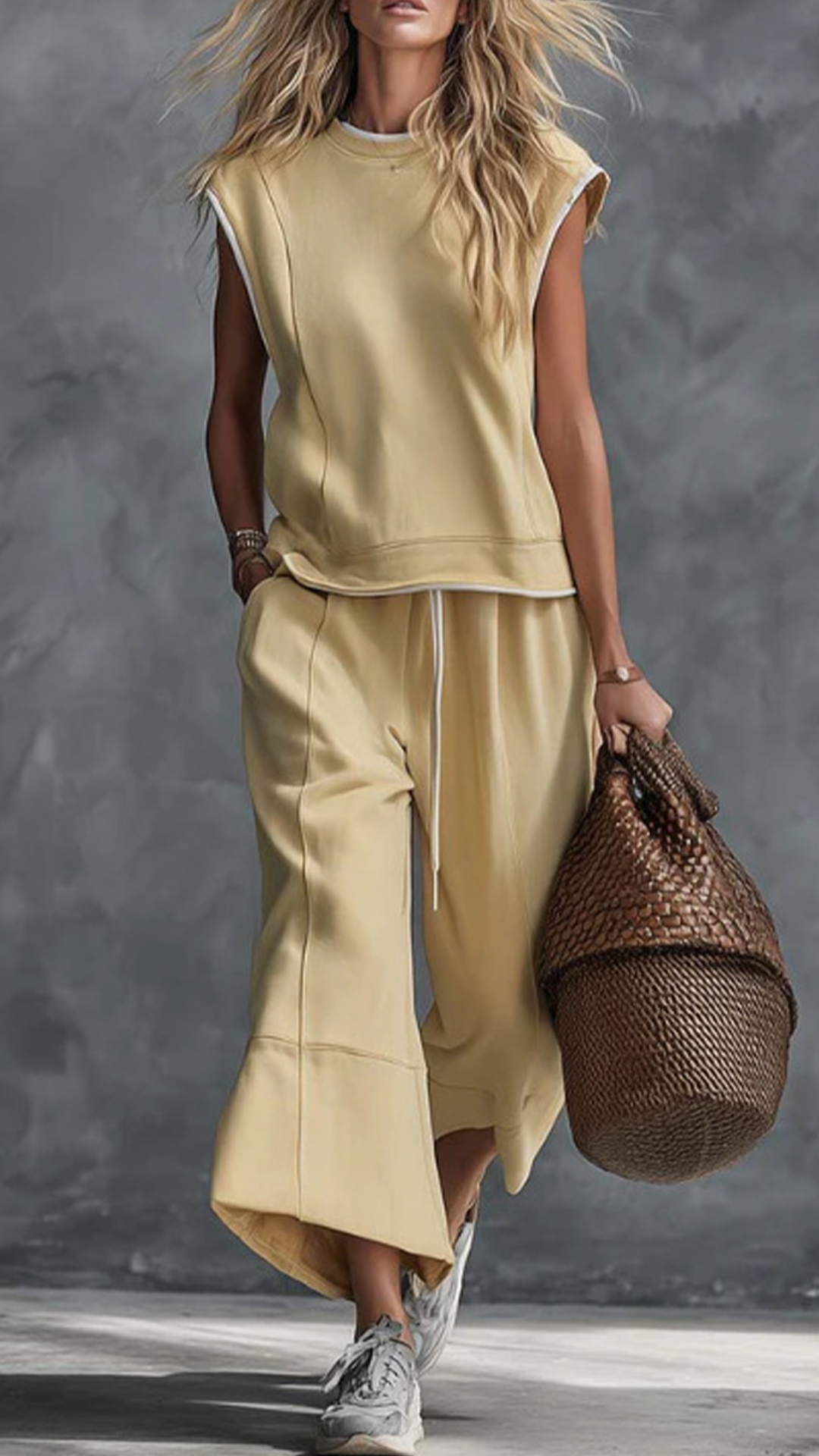 Women's Navy Sleeveless Wide-Leg Cotton-blend Two-piece Outfit