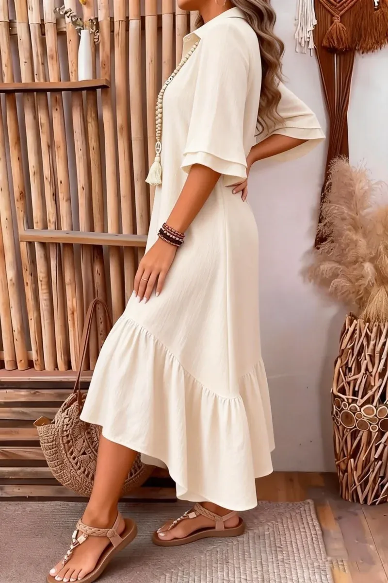 Women's mid-length A-line dress, summer dress, casual loose fit, three-quarter sleeves, suitable for summer (pre-order item)
