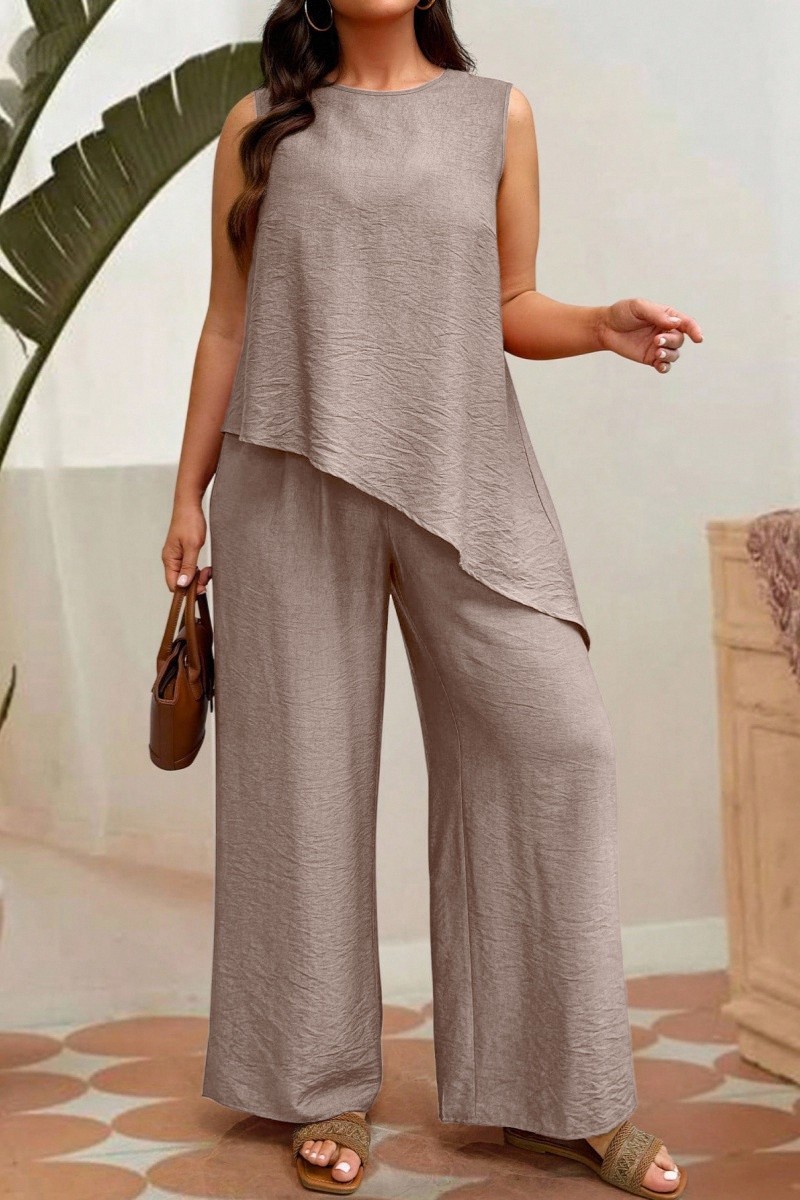 Women's summer casual two-piece set, including a sleeveless solid-color top and trousers（Pre-order payment）