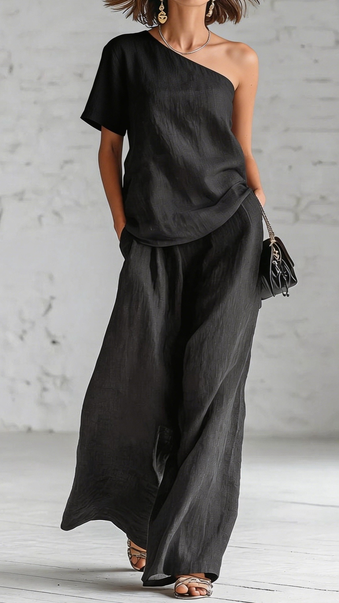 Women's Spring/Summer Off-Shoulder Fashion Top and Wide-Leg Pants Casual Suit