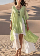 Fashion Light Green Asymmetrical Cotton Vacation Dresses Summer