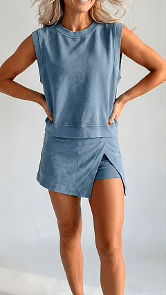 Women's Distressed-Look Pure Cotton T-Shirt & Shorts Two-Piece Set