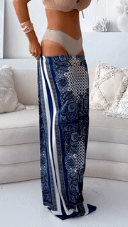 Women's Fashion Two-Piece Set: Printed Spaghetti Strap Bandeau Top + Allover-Print Trousers