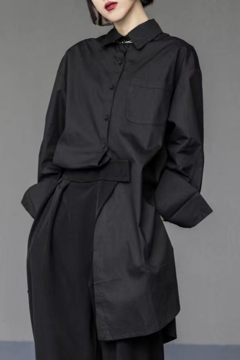 Unique White Asymmetrical Design Side Open Cotton Long Shirts Spring