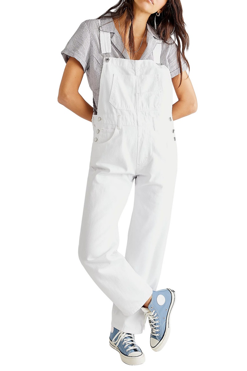 Women's casual washed loose denim overalls women's denim dungarees jumpsuit