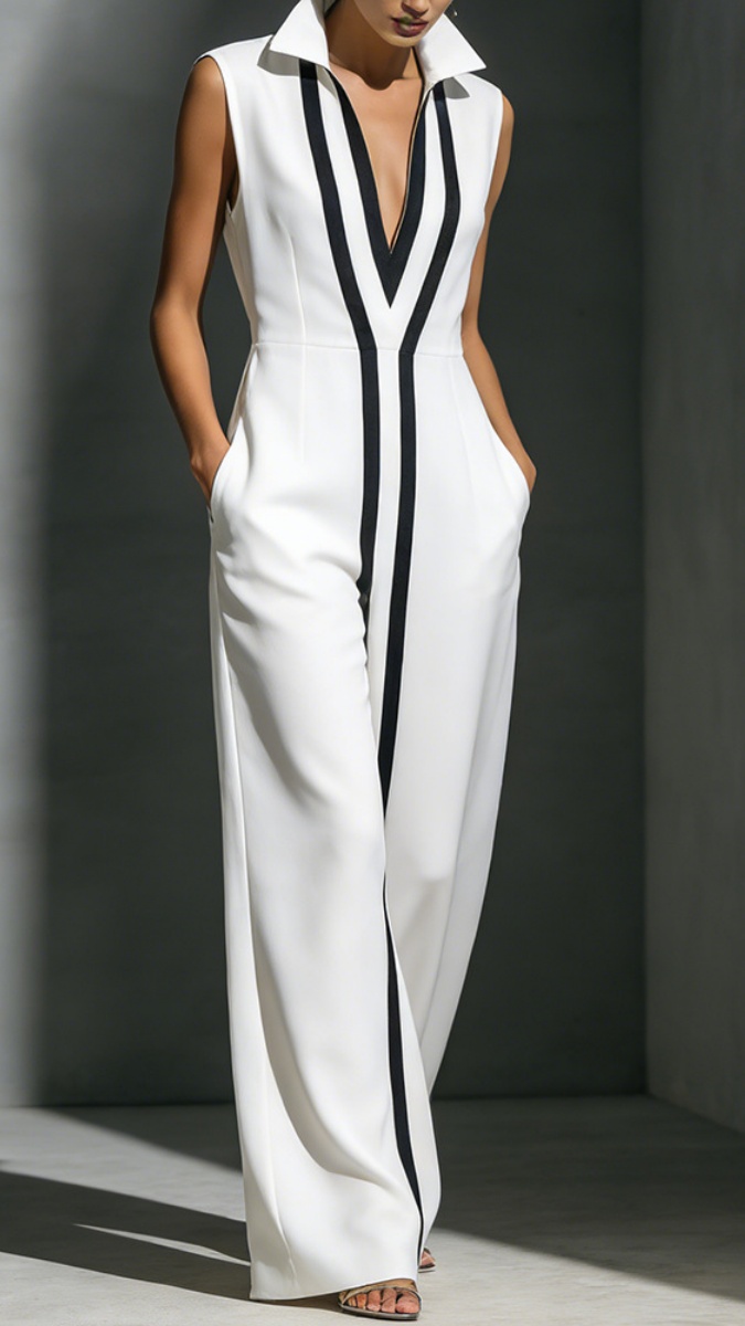 Women's V-neck sleeveless cotton linen slim-fit stand collar dress