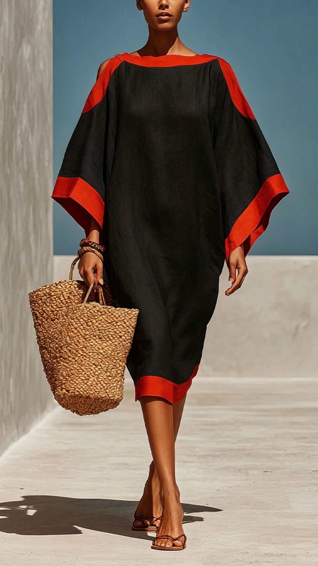 Women's Resort Style Linen Color Block Off-Shoulder Loose Dress
