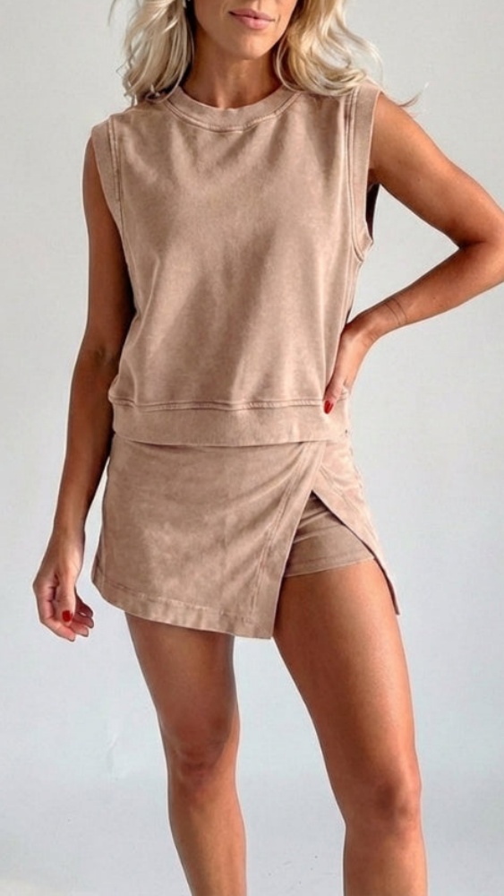 Women's Distressed-Look Pure Cotton T-Shirt & Shorts Two-Piece Set