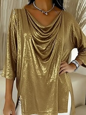 Women's Blouse Plain Vintage Stylish 3/4 Length Sleeve V Neck Regular Tops Holiday Going out Sequins Blue Silver Red Purple Khaki Summer